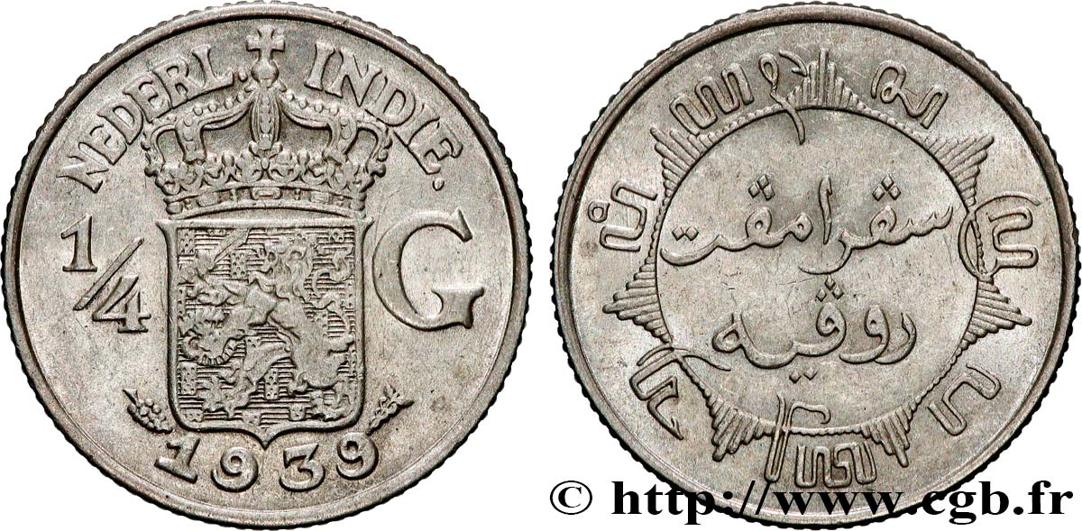 NETHERLANDS INDIES 1/4 Gulden 1939  AU 