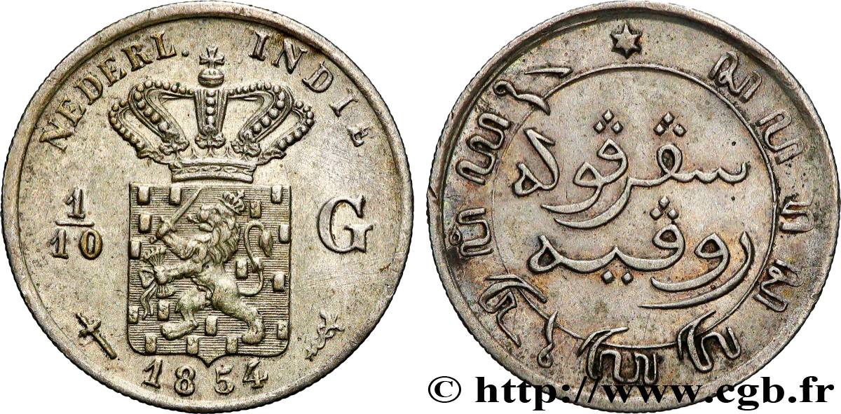 NIEDERLÄNDISCH-INDIEN 1/10 Gulden 1854 Utrecht VZ 