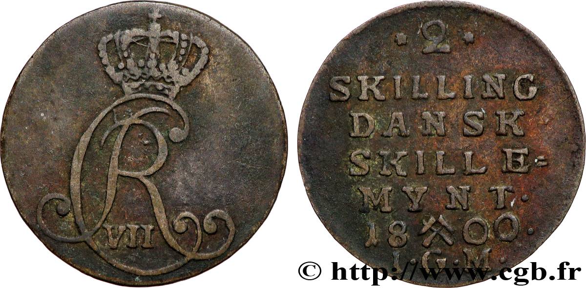 NORVÈGE 2 Skilling Christian VII 1800 Kongsberg TTB 