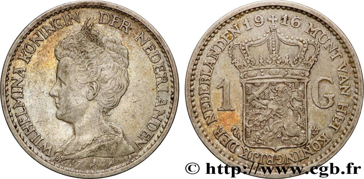 PAYS-BAS - ROYAUME DES PAYS-BAS - WILHELMINE 1 Gulden 1916  SS 