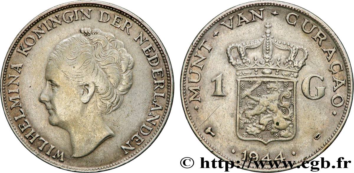 CURACAO 1 Gulden Wilhelmina 1944 Denver TTB 