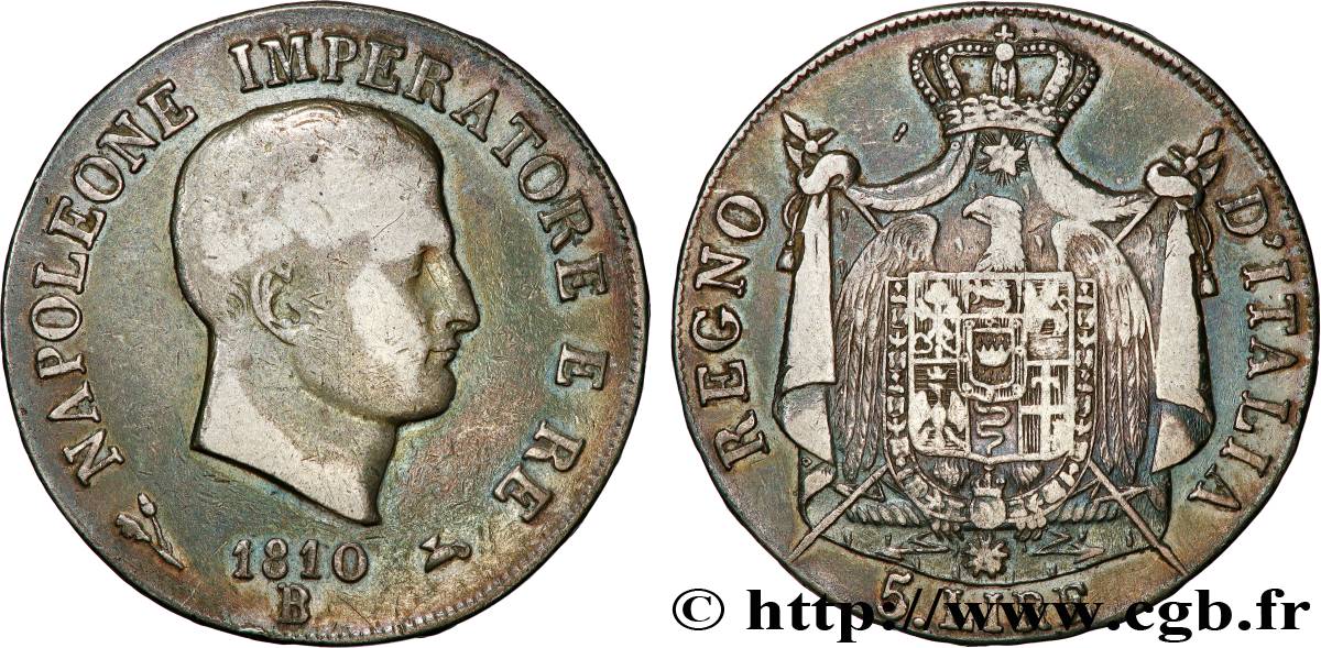 ITALIE - ROYAUME D ITALIE - NAPOLÉON Ier 5 Lire 1810 Bologne TB+ 