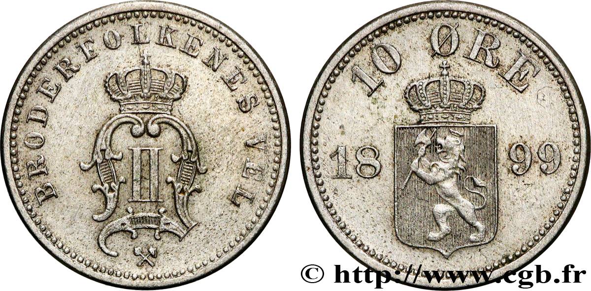 NORWAY 10 Ore Oscar II 1899  AU 