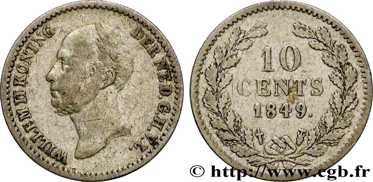 PAYS-BAS 10 Cents Guillaume II 1849 Utrecht TB+ 