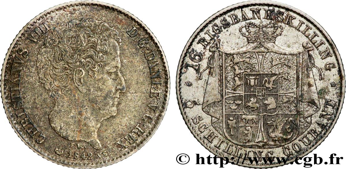 DENMARK 16 Rigsbankskilling Christian VIII 1842 Copenhague XF 