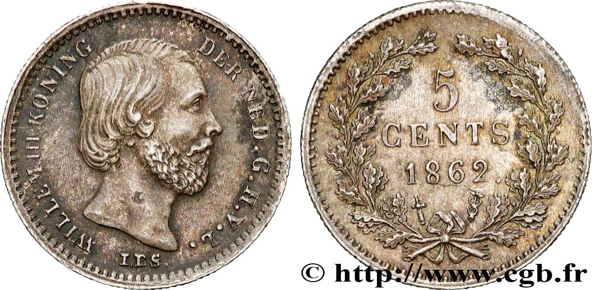 PAYS-BAS 5 Cents Guillaume III 1862 Utrecht SUP 