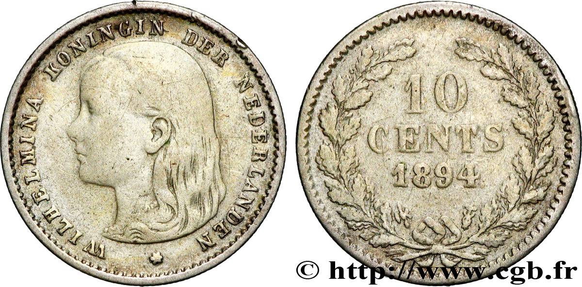 PAYS-BAS 10 Cents Wilhelmine 1894 Utrecht TB+ 