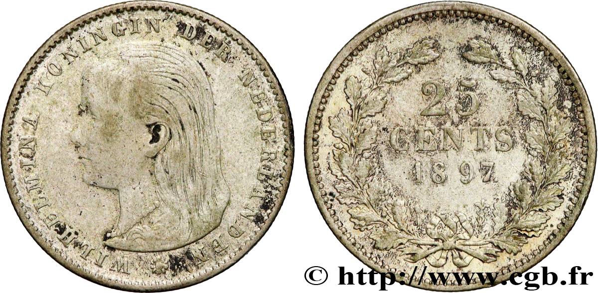 PAYS-BAS 25 Cents Wilhelmina 1897 Utrecht TTB 