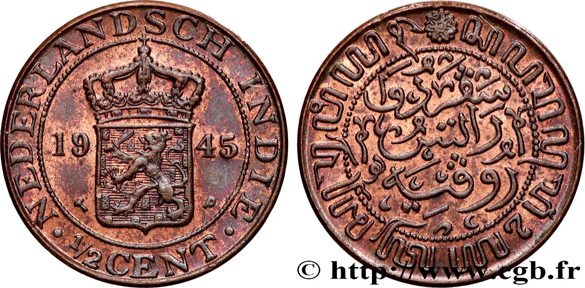 INDIAS NEERLANDESAS 1/2 Cent 1945 Philadelphie - P EBC 