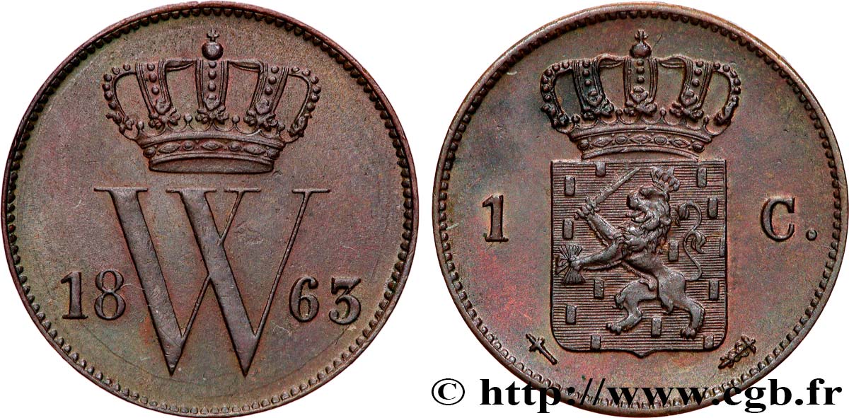 NIEDERLANDE 1 Cent Guillaume III 1863 Utrecht fVZ 