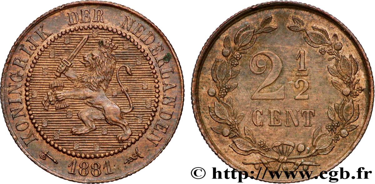PAíSES BAJOS 2 1/2 Cents lion couronné 1881 Utrecht EBC 