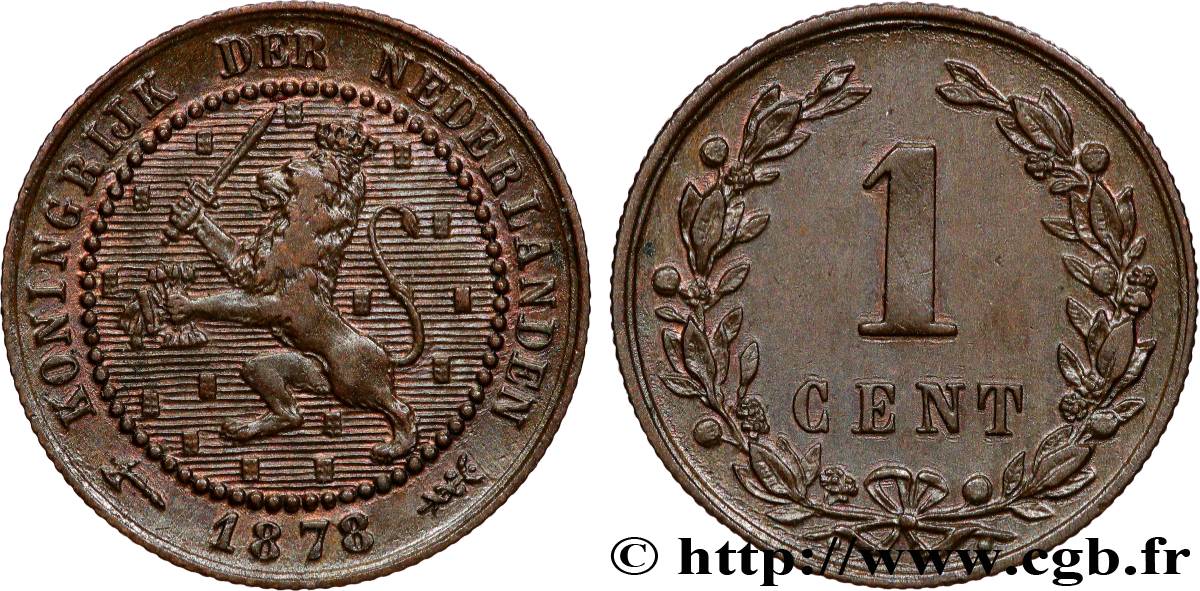 PAYS-BAS 1 Cent lion couronné 1878 Utrecht TTB+ 