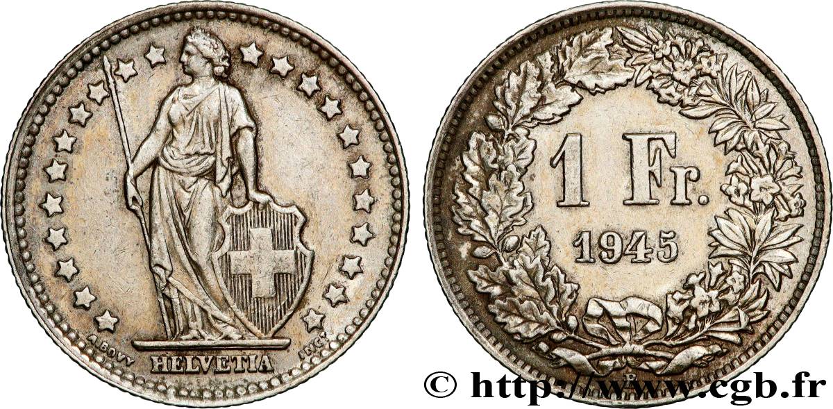 SVIZZERA  1 Franc Helvetia 1945 Berne q.SPL 