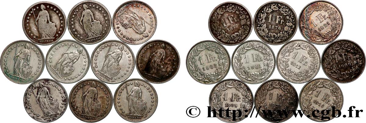 SILBER-INVESTMENT Lot de 10 pièces de 1 Franc Helvetia n.d. Berne fSS 