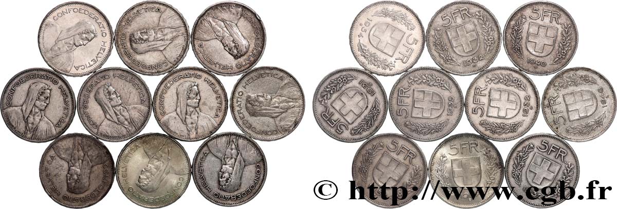 PLATA INVERSIÓN Lot de 10 x 5 Francs Berger des alpes n.d. Berne MBC 