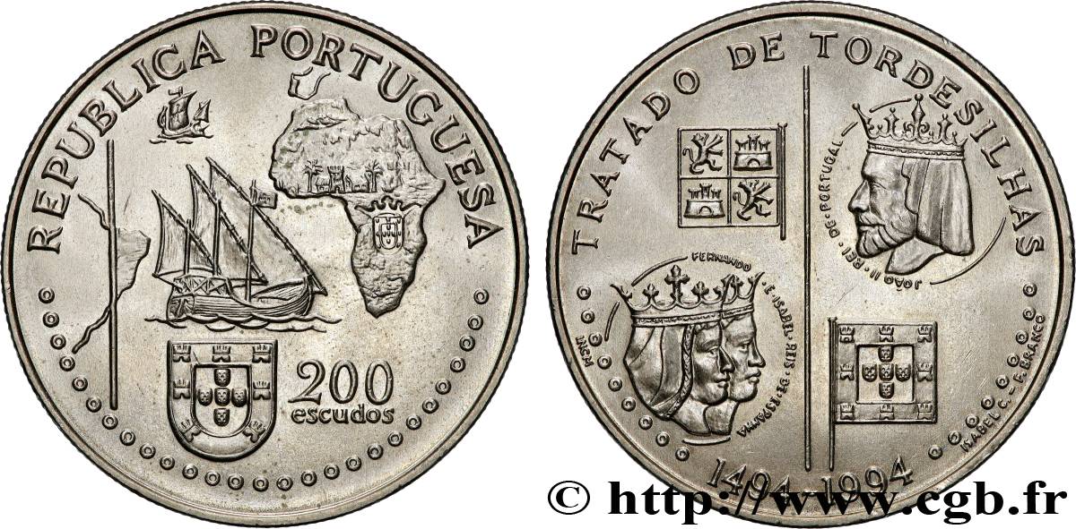 PORTUGAL 200 Escudos Traité de Tordesillas en 1494 1994 Lisbonne SPL 