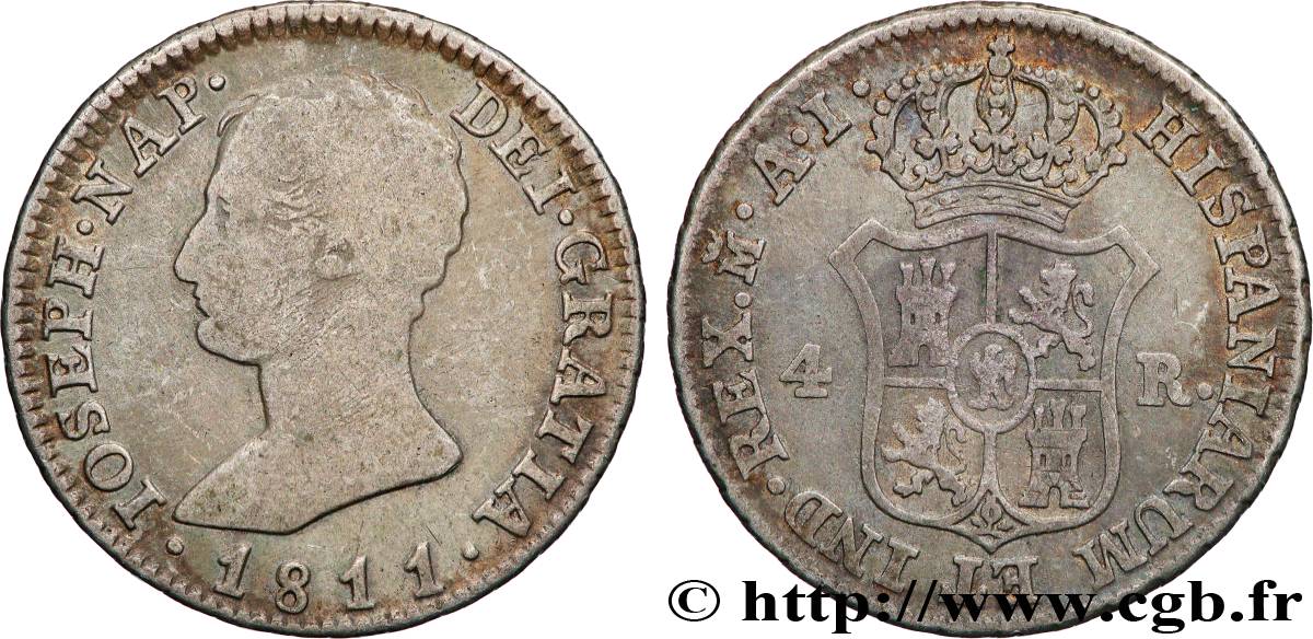 SPAIN - KINGDOM OF SPAIN - JOSEPH NAPOLEON 4 Reales 1811 Madrid VF 