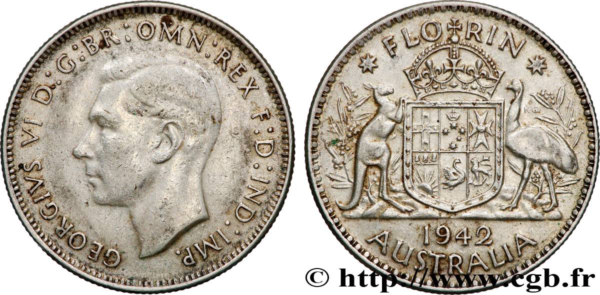 AUSTRALIA 1 Florin Georges VI 1942 Melbourne XF 