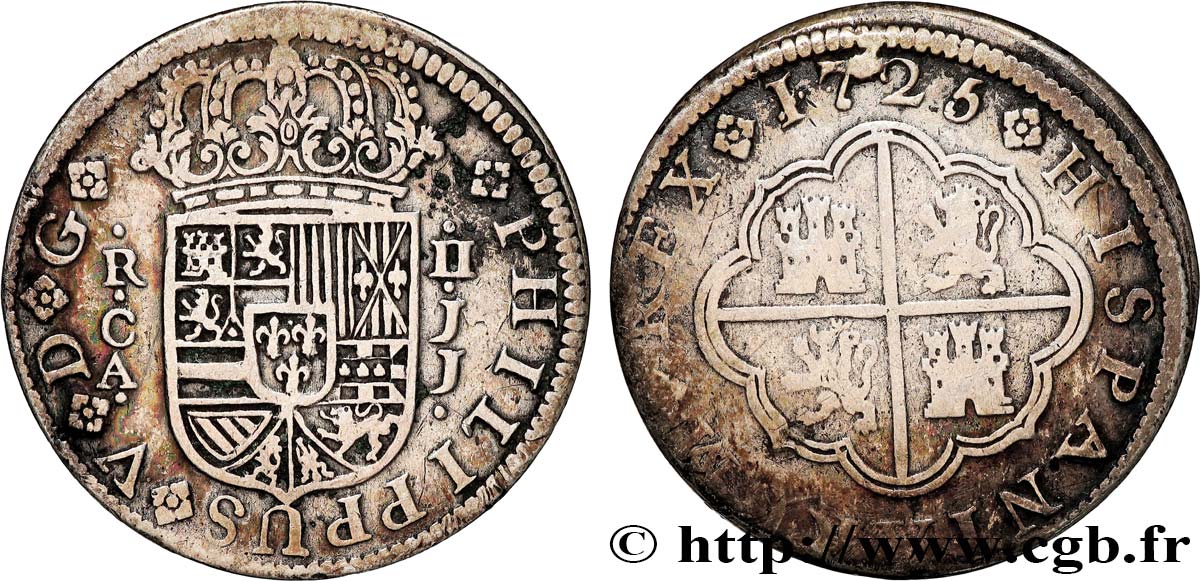 ESPAGNE - ROYAUME D ESPAGNE - PHILIPPE V DE BOURBON 2 Reales Philippe V 1725 Cuenca TTB 