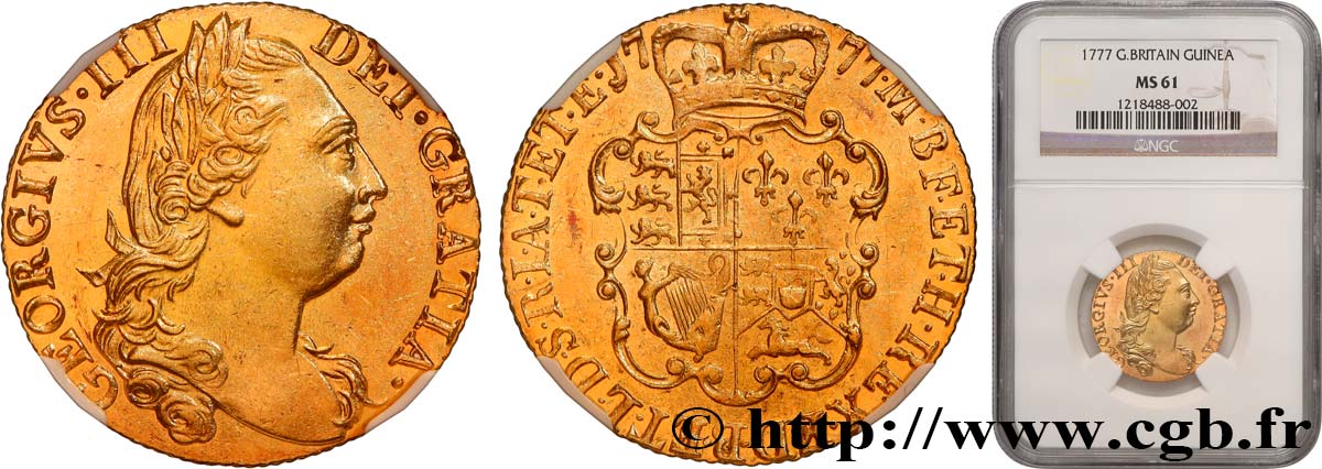 GREAT BRITAIN - GEORGE III Guinée, 4e buste 1777 Londres MS61 NGC