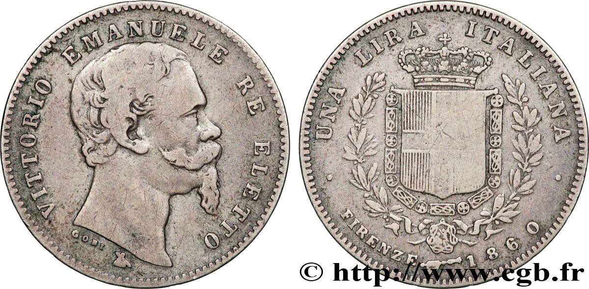 ITALY - KINGDOM OF ITALY - VICTOR-EMMANUEL II 1 Lire  1860 Florence VF 