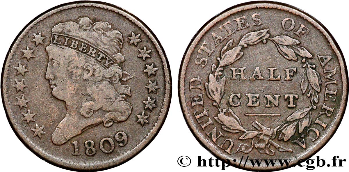 ÉTATS-UNIS D AMÉRIQUE 1/2 Cent ‘Classic Head’ 1809 Philadelphie TTB 