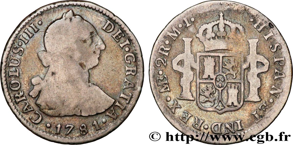 PERU - CHARLES III 2 Reales  1781 Lima VF 