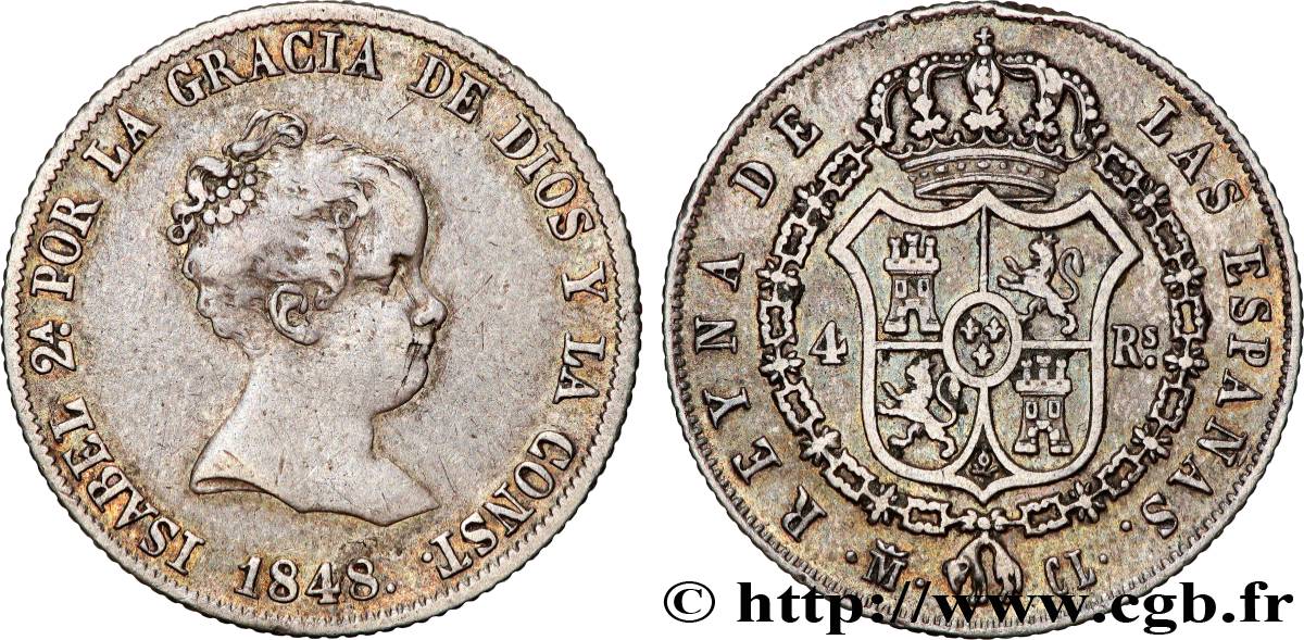 SPAIN 4 Reales Isabelle II 1848 Madrid XF 