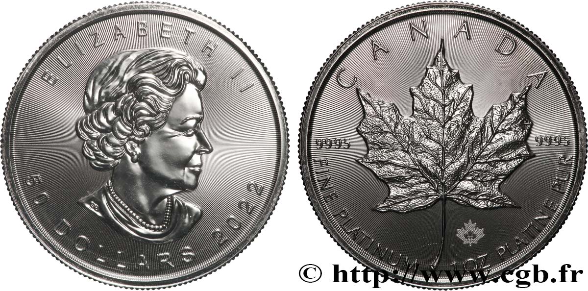 OR, PALLADIUM ET PLATINE INVESTISSEMENT 1 Oz - 50 Dollars platine  mapple leaf  2022  FDC 