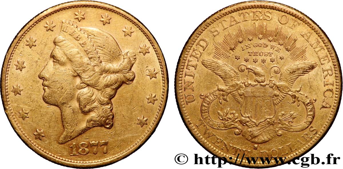 ORO, PALLADIO E PLATINO: INVESTIMENTI 20 Dollars  Liberty  1877 San Francisco BB 