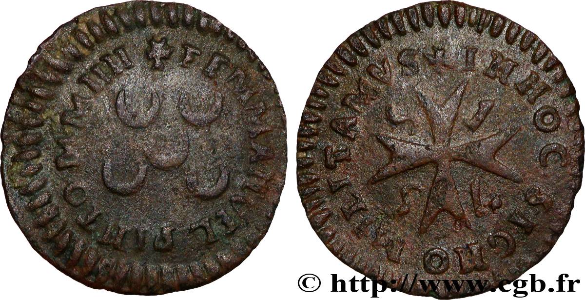 MALTE - ORDRE DE MALTE - EMMANUEL PINTO 1/2 Grano 1755 La Valette TTB+ 