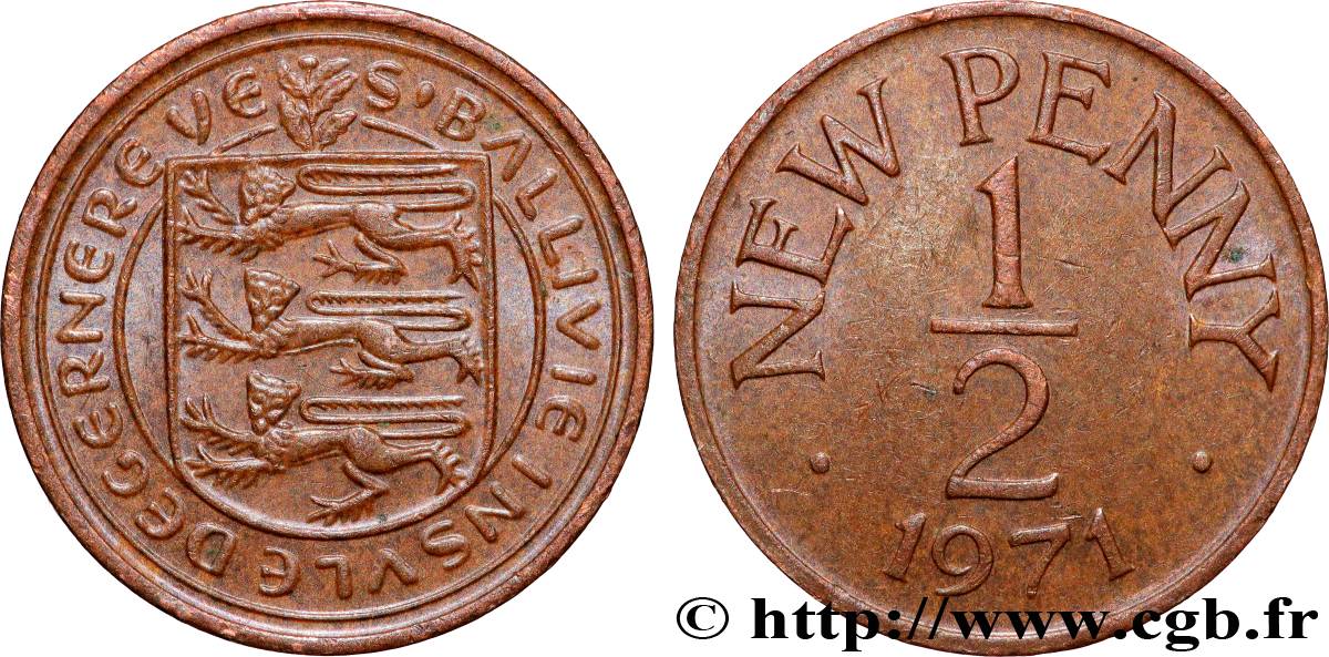 GUERNSEY 1/2 New Penny 1971 Londres AU 