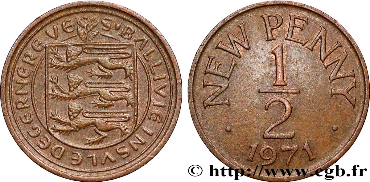 GUERNESEY 1/2 New Penny 1971 Londres SUP 