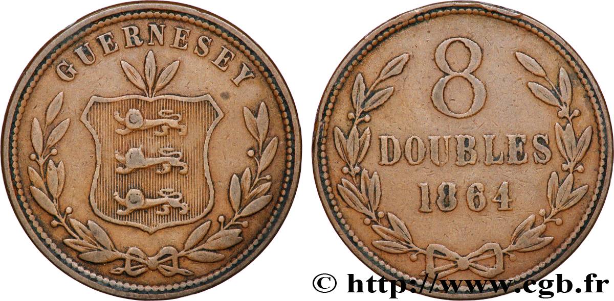 GUERNSEY 8 Doubles armes du baillage de Guernesey 1864 Heaton q.BB 