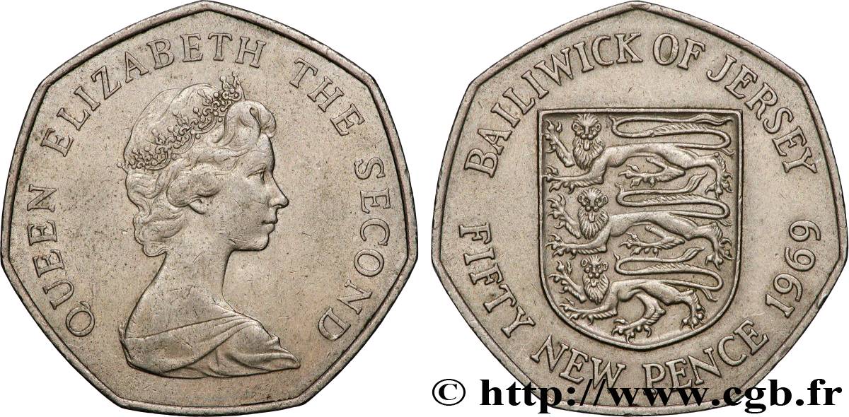 JERSEY 50 New Pence Elisabeth II 1969  VZ 