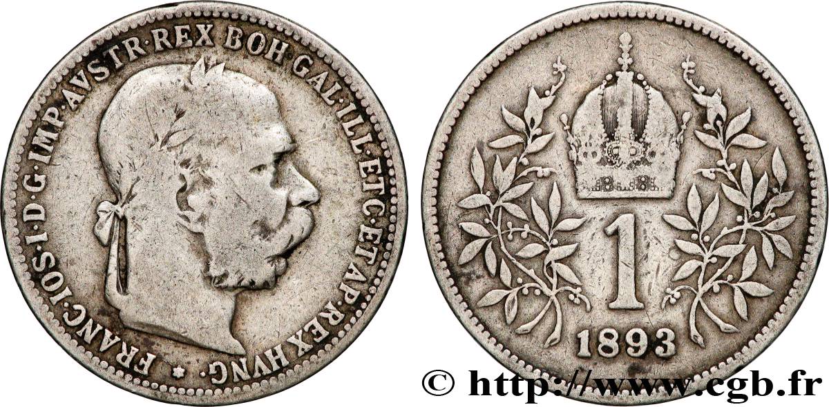 HUNGARY 1 Korona François-Joseph 1893 Kremnitz VF 