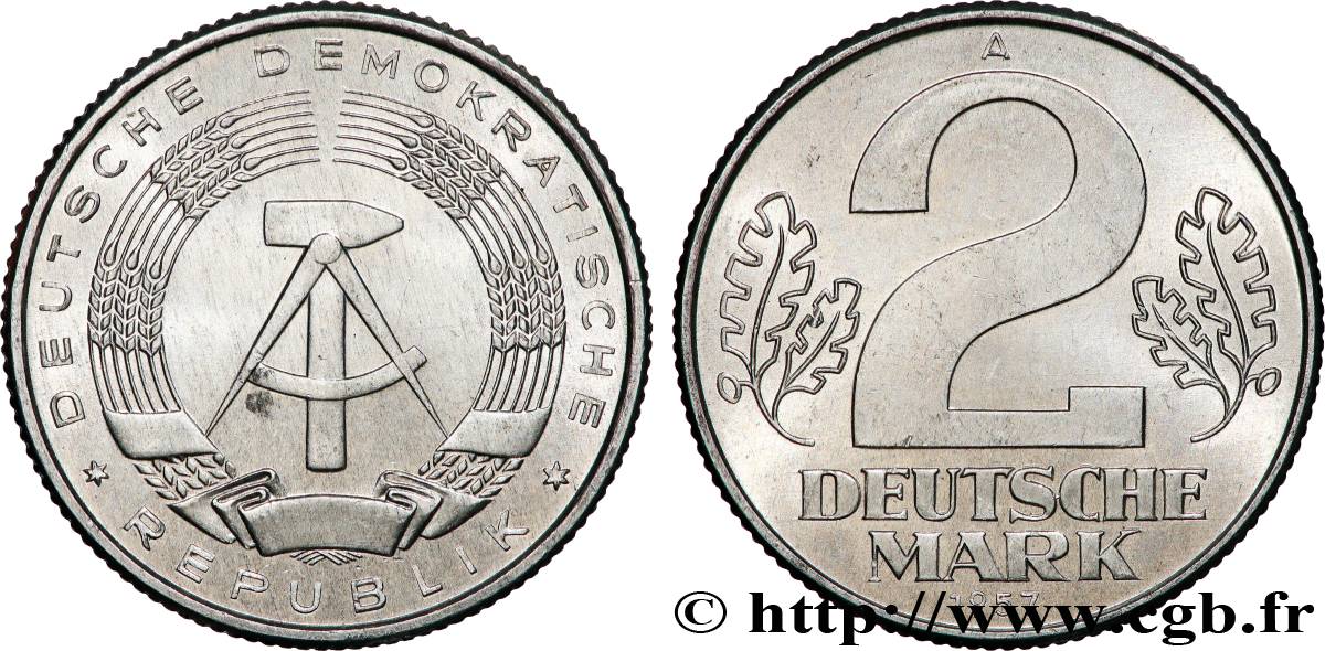 GERMAN DEMOCRATIC REPUBLIC 2 Mark emblème de la RDA 1957 Berlin AU 