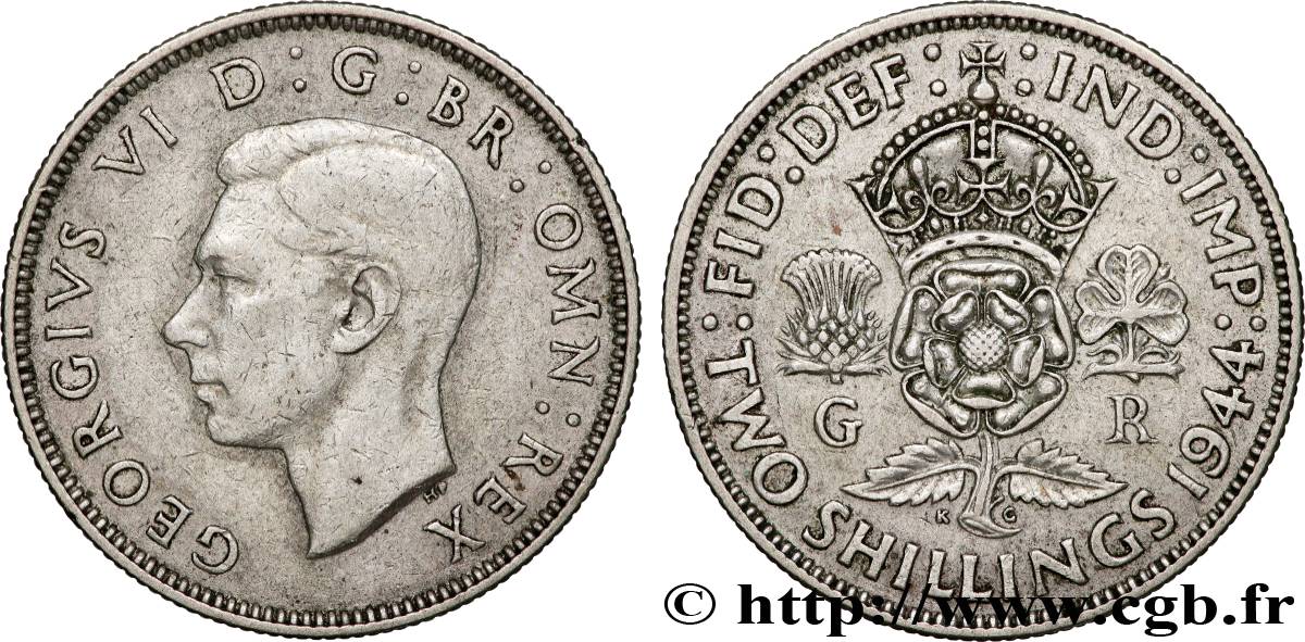 VEREINIGTEN KÖNIGREICH 1 Florin (2 Shillings) Georges VI 1944  SS 