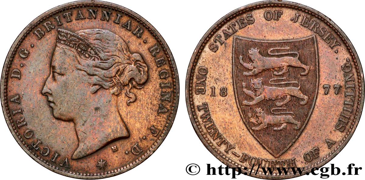 JERSEY 1/24 Shilling Reine Victoria 1877 Heaton XF 