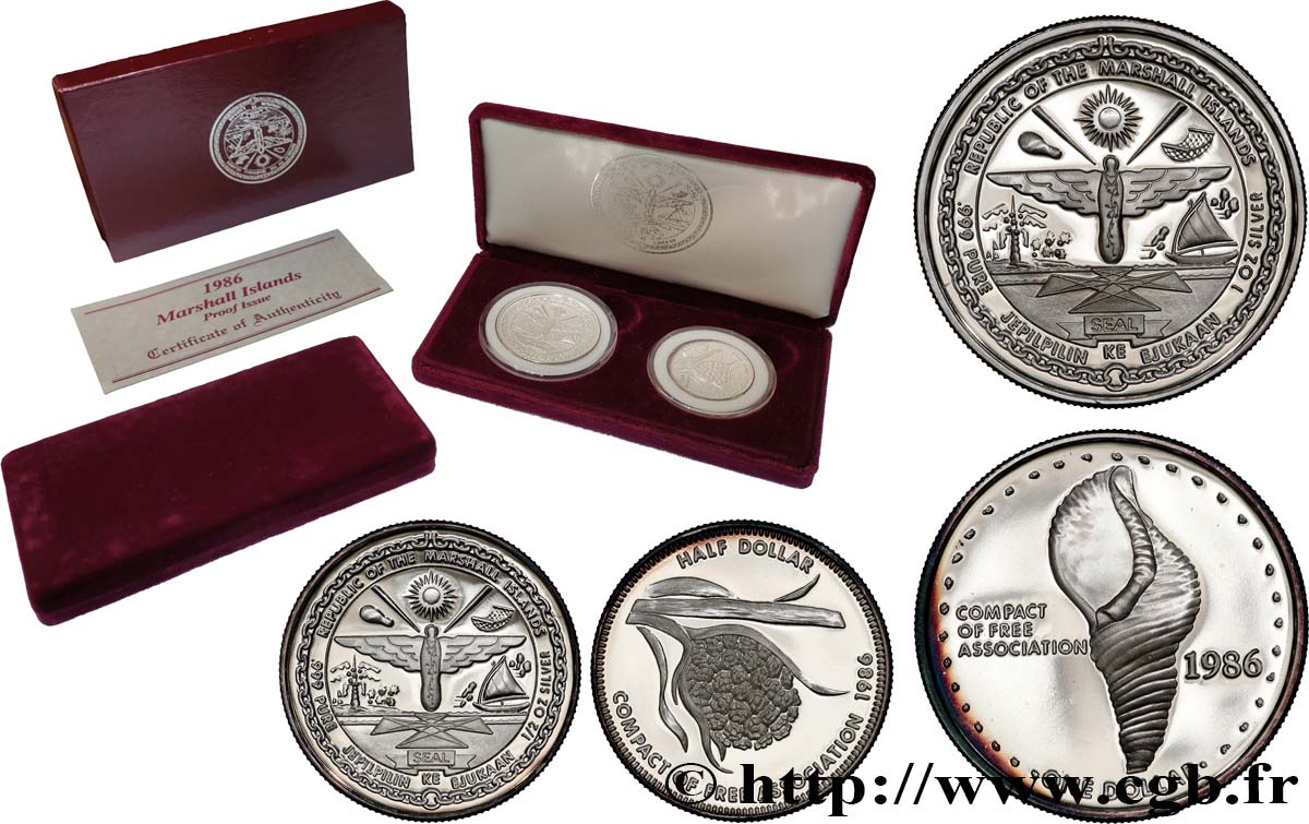 ISLAS MARSHALL Coffret 1 Dollar + 1/2 Dollar Proof 1986  SC 