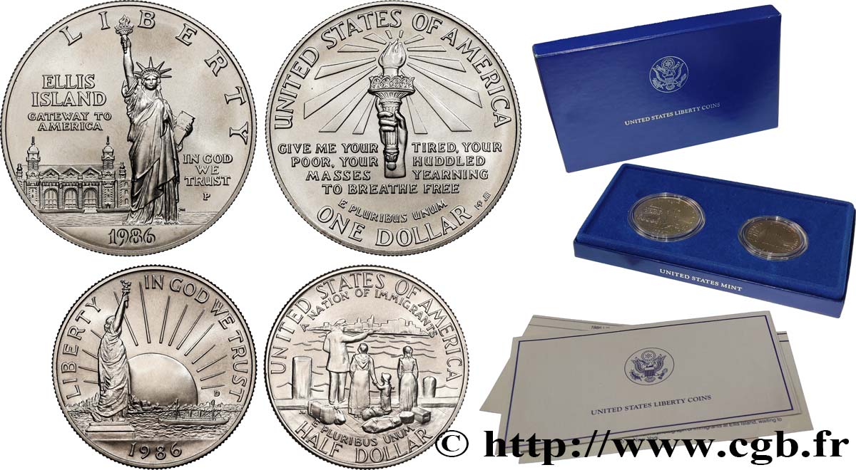 ÉTATS-UNIS D AMÉRIQUE Coffret Liberty Coins Half-Dollar et Dollar 1986 Philadelphie + Denver FDC 