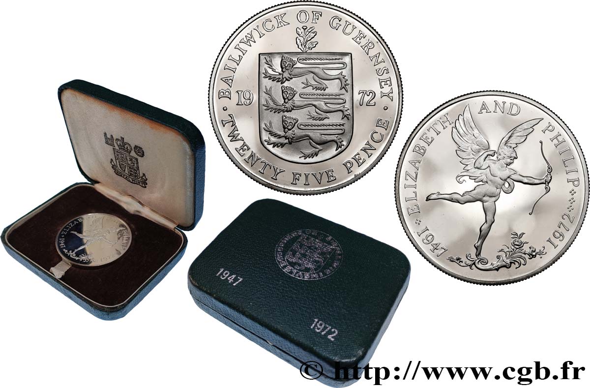 GUERNESEY 25 Pence Proof 25 ans de mariage Elisabeth II et Philip 1972  SPL 