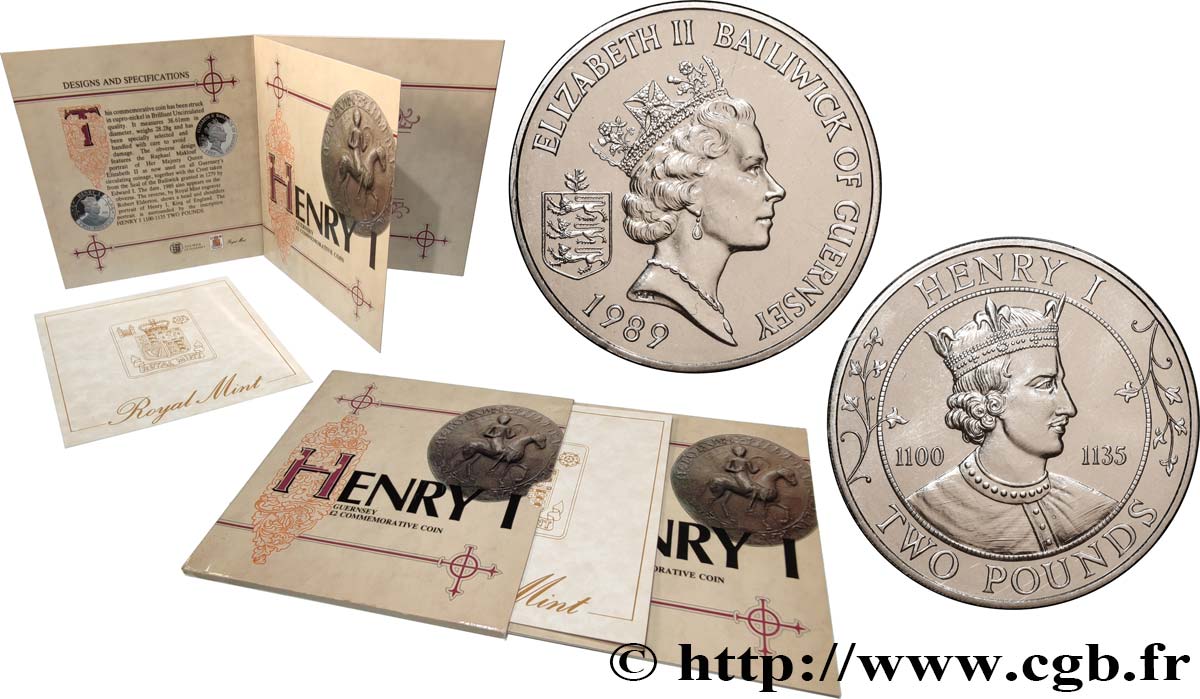 GUERNSEY 2 Pounds (Livres) Henri Ier 1989  MS 