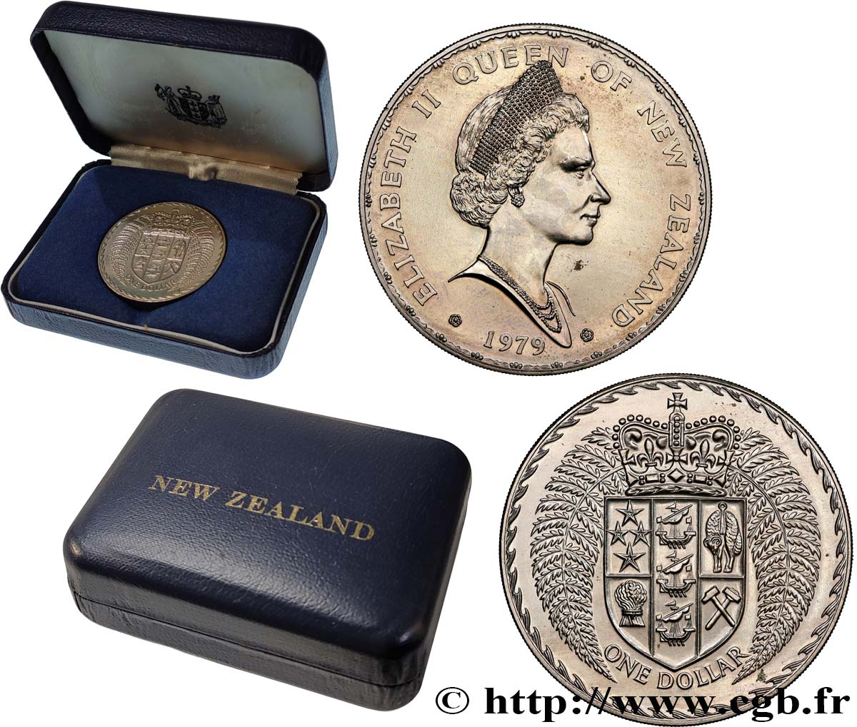 NEW ZEALAND 1 Dollar Elisabeth II / Emblème couronné entouré de fougères 1979 Monnaie Royale du Canada MS 