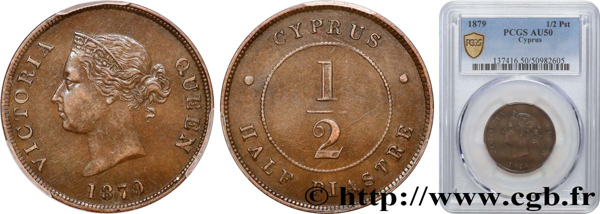 ZYPERN 1/2 Piastre Victoria 1879 Londres SS50 PCGS