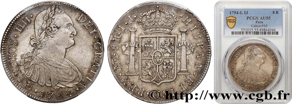 PÉROU - CHARLES III 8 Reales  1794 Lima SUP55 PCGS