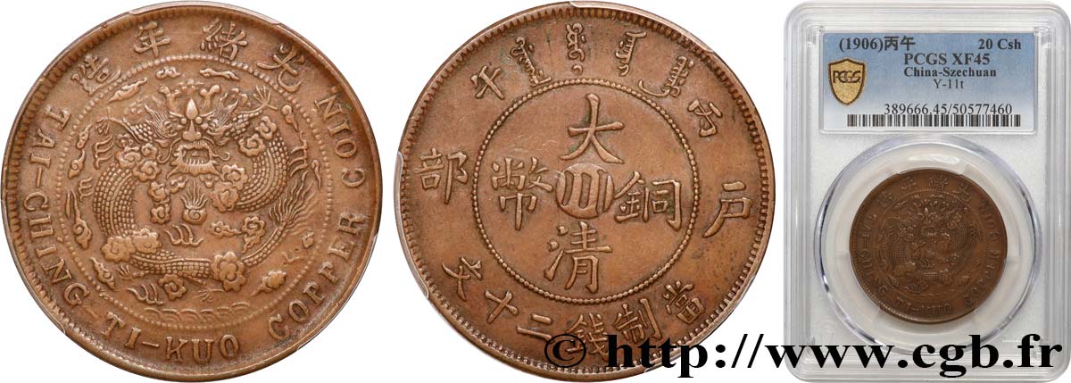 CHINE 20 Cash Guangxu province de Szechuan an 43 (1906)  TTB45 PCGS