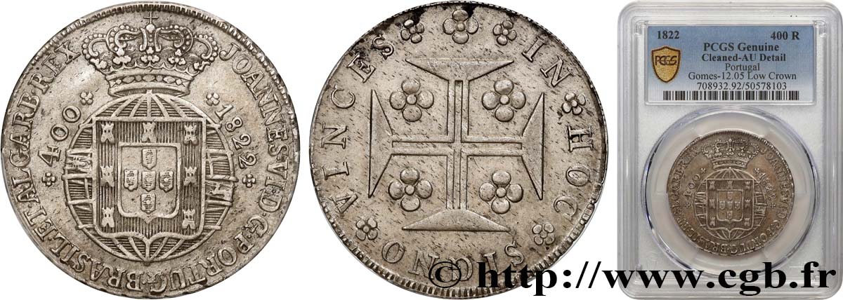 PORTUGAL - ROYAUME DU PORTUGAL - JEAN VI LE CLÉMENT 400 Réis  1821 Lisbonne VZ PCGS