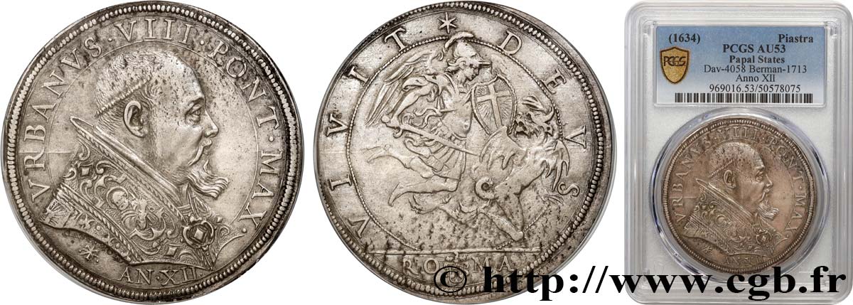 ÉTATS DU PAPE - Urbain VIII (Maffeo Barberini) Écu ou piastre (1633-1634) Rome TTB53 PCGS