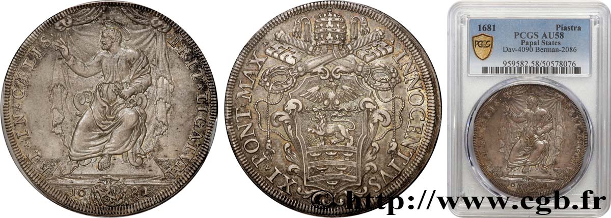 ITALIE - ÉTATS DU PAPE - INNOCENT XI (Benoît Odescalchi) 1 Piastre  1681  SUP58 PCGS